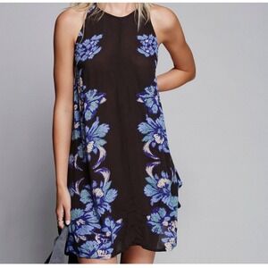 Free People Paint The Sun Lace Up Side‎ Slip Dress Gypsy Boho Size Large Black